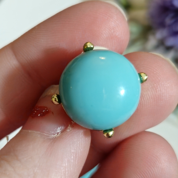 Vintage Teal & Gold Acrylic Ball Clip On Earrings - Picture 4 of 8